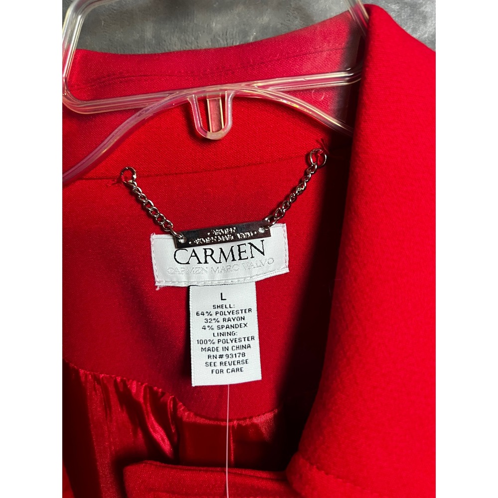 Carmen Marc Valvo Red Double Breasted Blazer Silver Buttons NWT Large CV508024 - Picture 4 of 9